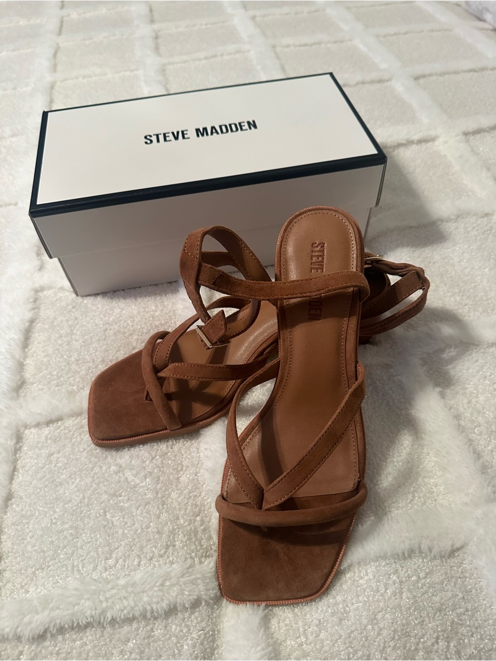 Steve Madden Tan/Brown Strappy Square-Toe Heels